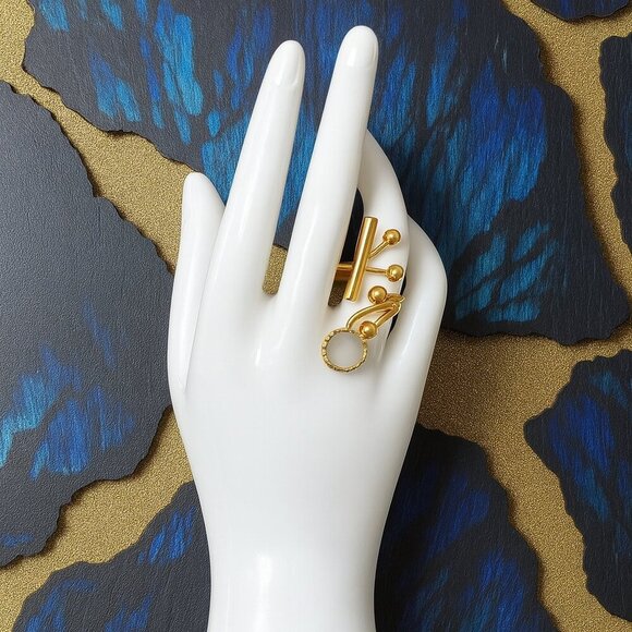 🆕️Artisan Turkish Adjustable 18K Gold-Plated Cocktail Ring w/ Glass Pearl 💫 - Picture 10 of 10